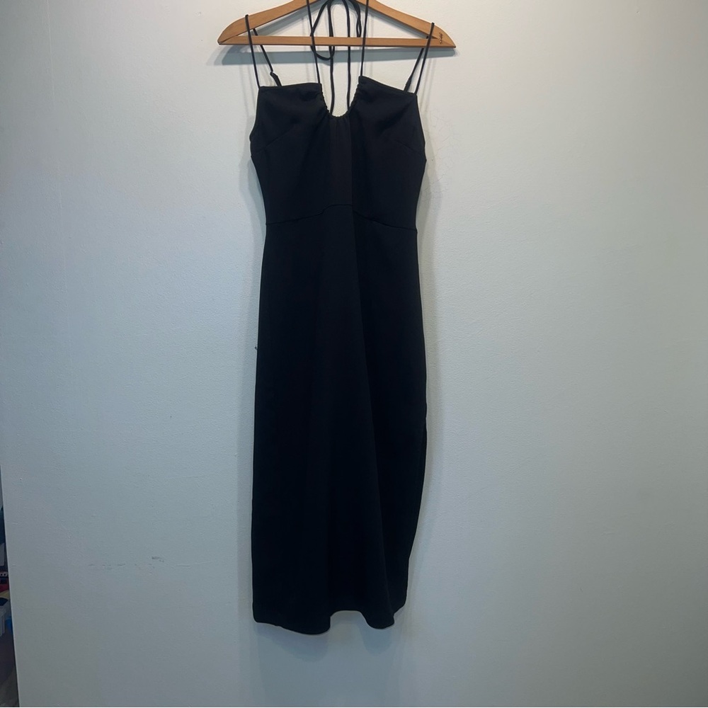 NEW Abercrombie & Fitch Black Strappy Side Slit Maxi Dress Black Sz S Tall $79